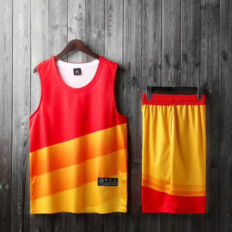 Personalized 2-piece men's, women's, and kids' basketball jersey set by The Clothing Company Sydney with breathable fabric design.