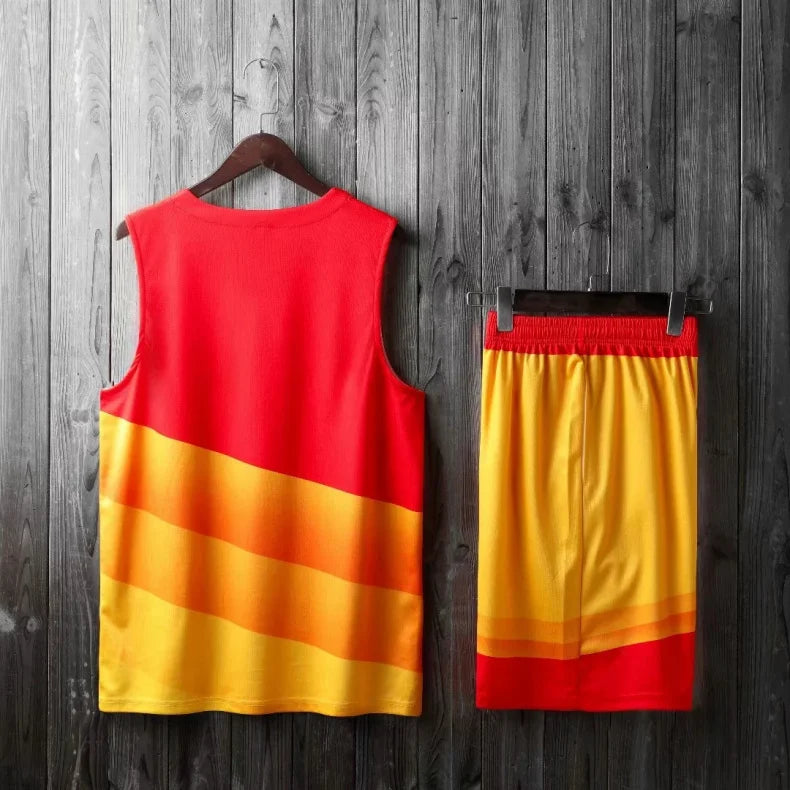 Personalized 2-piece basketball jersey set for men, women, and kids from The Clothing Company Sydney, featuring breathable fabric.