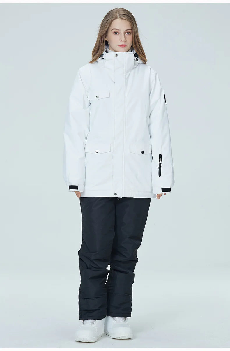 Women's waterproof ski suit by The Clothing Company Sydney, includes snowboard jacket and pants for winter snowboarding.