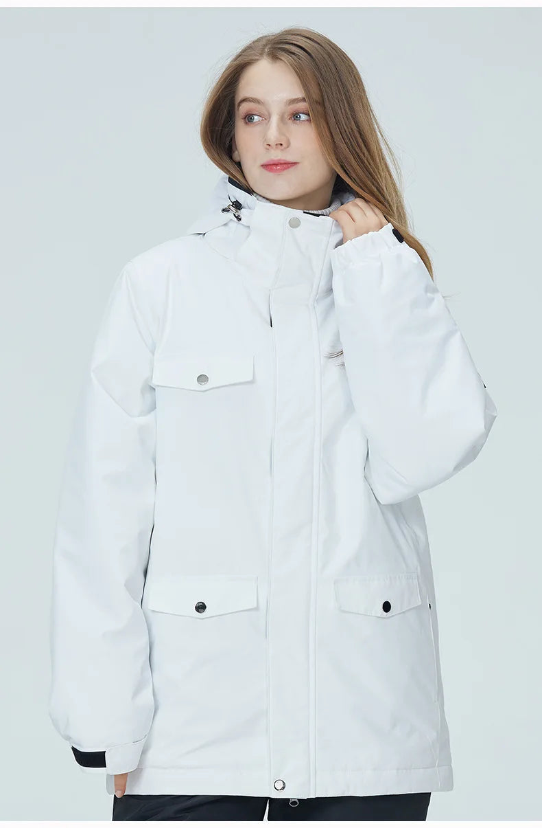 Women's waterproof and windproof ski suit set from The Clothing Company Sydney, including jacket and snow overalls for winter sports.
