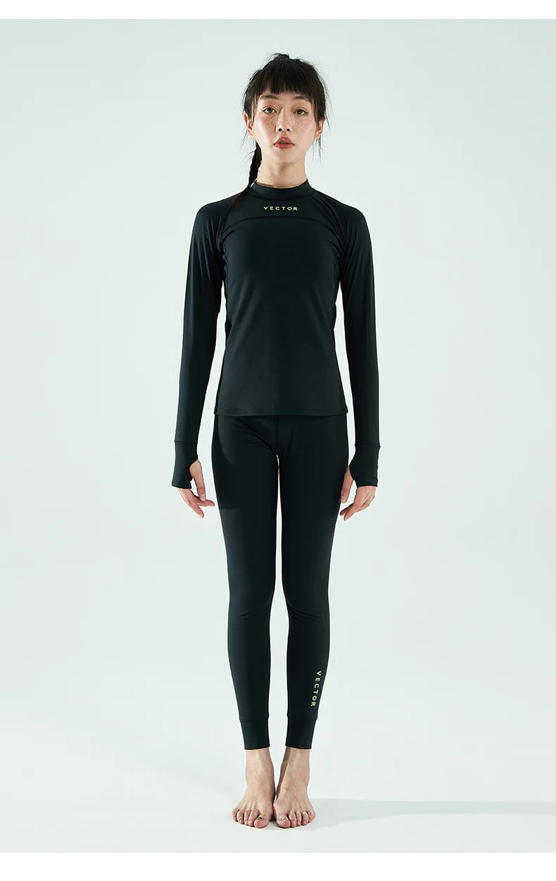 Women's 2-piece ultra-soft winter ski base layer set from The Clothing Company Sydney, featuring microfiber fleece thermal underwear and pants.