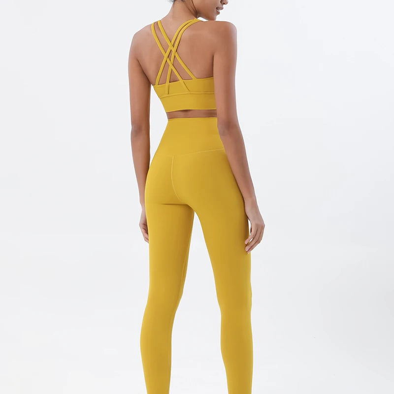 Women's nylon yoga set with sports bra and leggings, breathable gym fitness tracksuit from The Clothing Company Sydney.