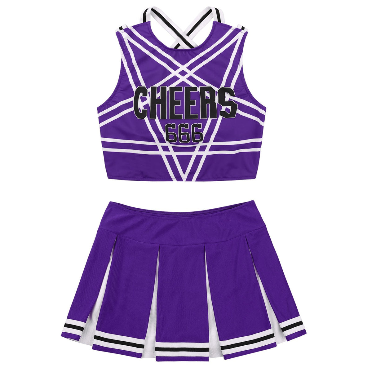 Women's cheerleader cosplay costume with stand collar crop top and mini pleated skirt, perfect for carnival cheerleading outfits.