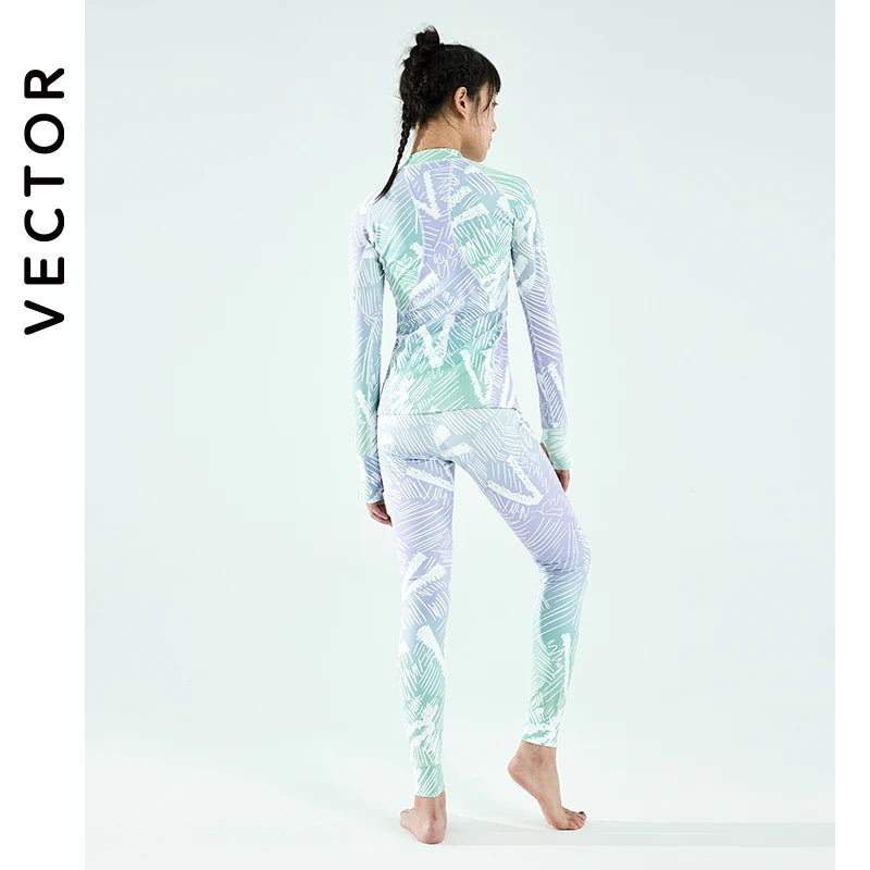 Women's winter ski base layer set by The Clothing Company Sydney, microfiber fleece thermal underwear with pants for quick-dry warmth.