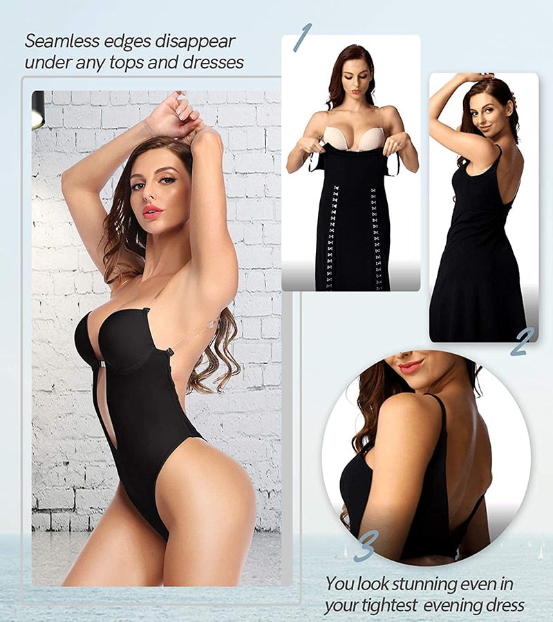 Women's Plunging Deep V-Neck Strapless Backless Bodysuit Seamless Thong Full Body Shapewear for Wedding Party Body Shaper The Clothing Company Sydney
