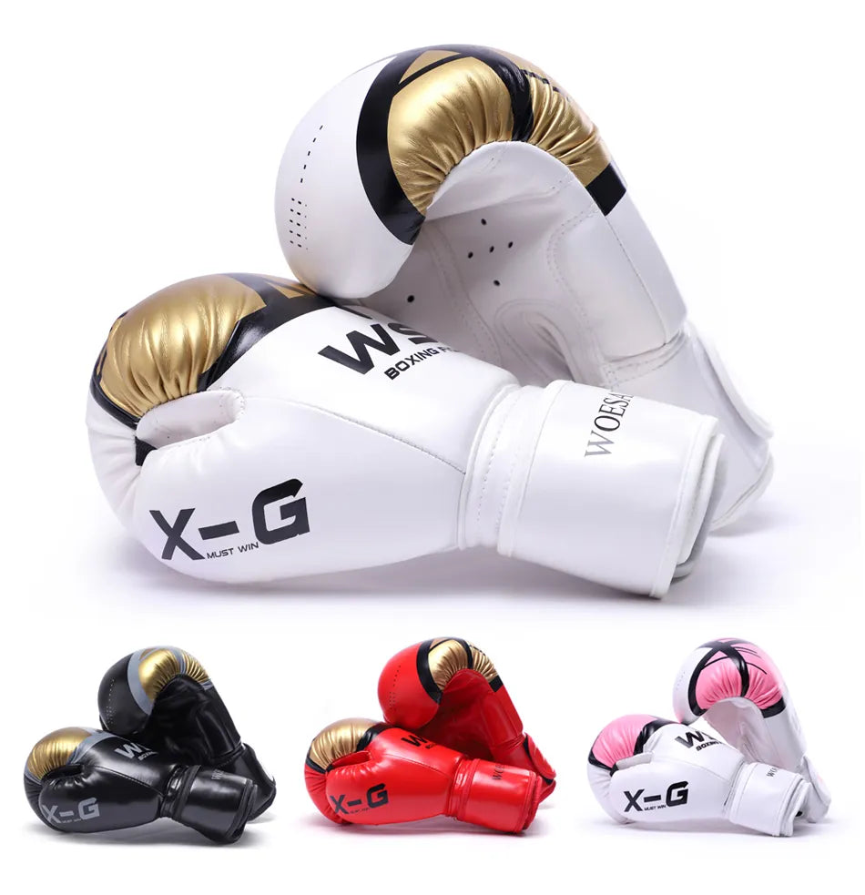 Kick boxing gloves for men and women, made of PU leather, used for MMA, Muay Thai, karate, and boxing training.