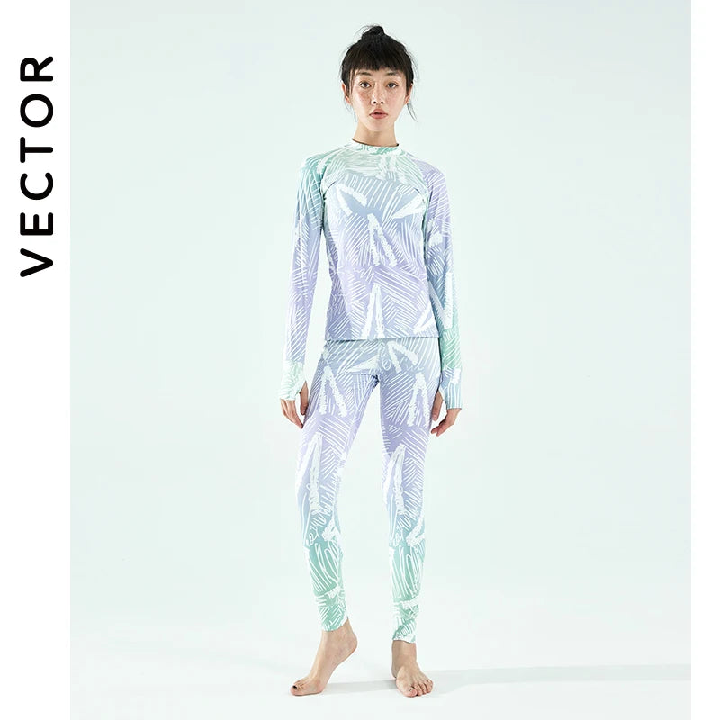 Women's winter ski base layer set by The Clothing Company Sydney, featuring microfiber fleece thermal underwear and pants.