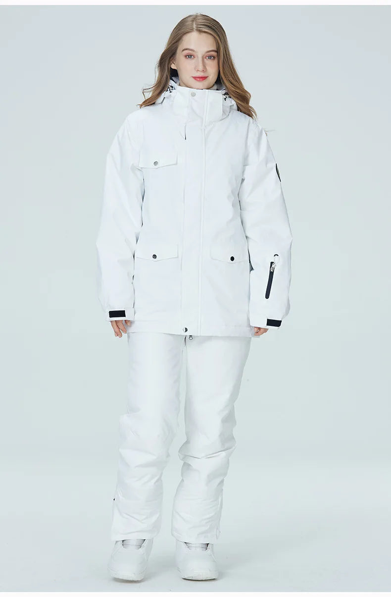 Women's 2-piece ski suit by The Clothing Company Sydney, waterproof and windproof snowboard jacket with pants and snow overalls.