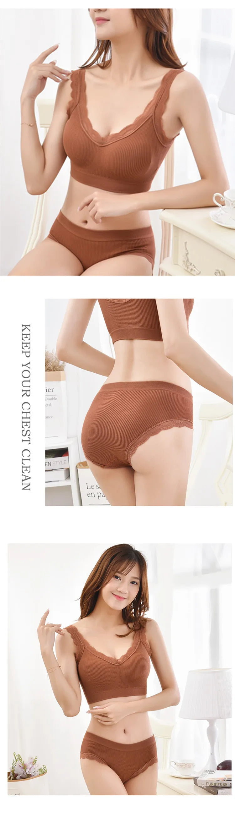 2 Piece Lace Underwear Set Padded Bra Set Women's Underwear Brassiere Fitness Crop Top Set - The Clothing Company Sydney