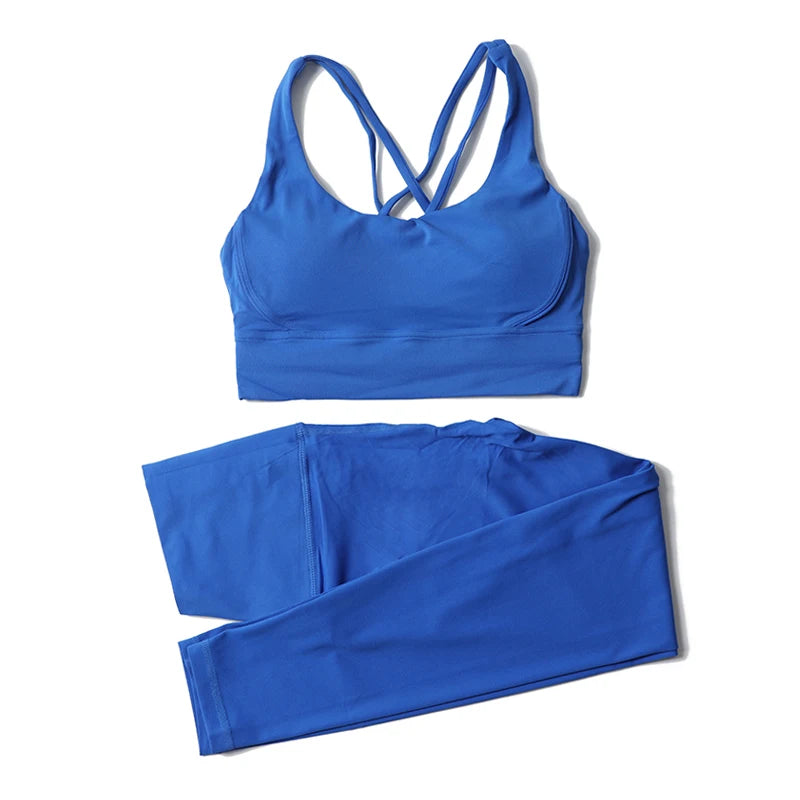Women's nylon yoga and fitness set with leggings and sports bra, breathable gym sportwear by The Clothing Company Sydney.