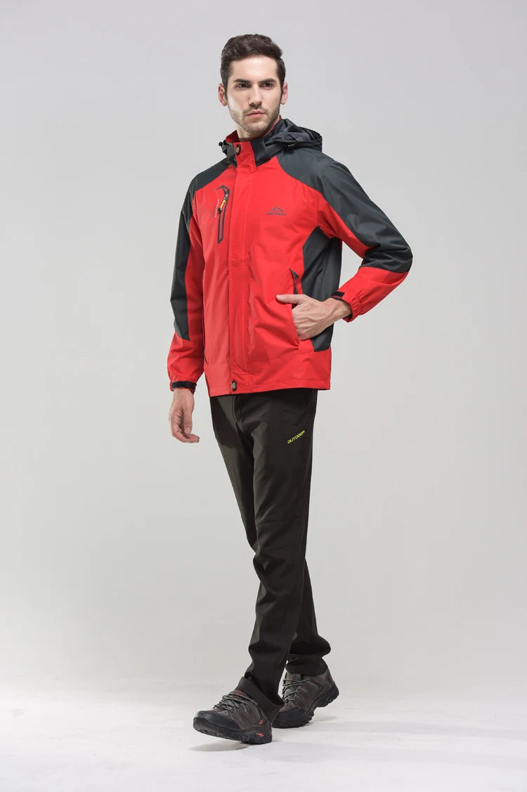 Men's outdoor camping hiking jacket by The Clothing Company Sydney, shown in navy with zippered pockets and adjustable hood.