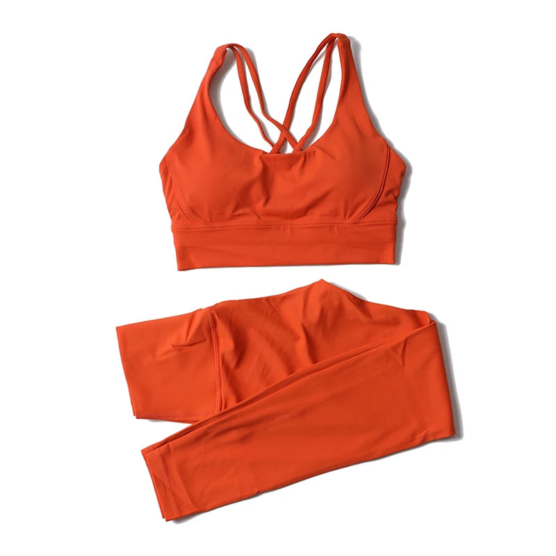 Nylon women's yoga and fitness tracksuit set with leggings and sports bra, breathable sportwear from The Clothing Company Sydney