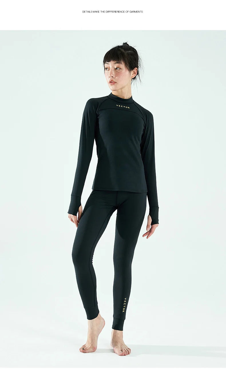 Women's thermal ski base layer set by The Clothing Company Sydney, includes microfiber fleece top and pants for winter warmth.