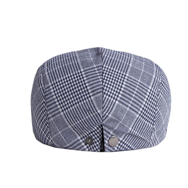 Cotton plaid newsboy cap with flat peak for men and women, stylish spring summer painter beret hat by The Clothing Company Sydney.