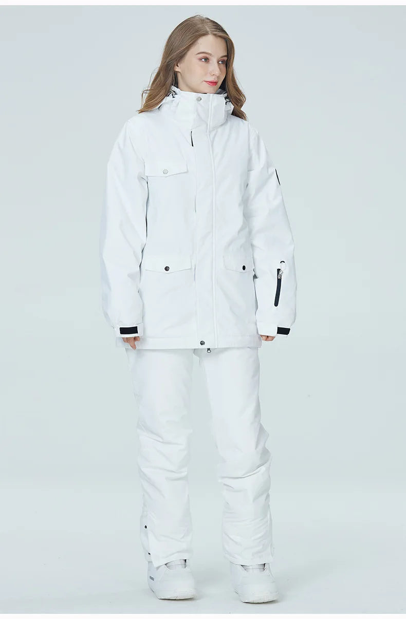 Women's waterproof ski suit by The Clothing Company Sydney, includes snowboard jacket and pants for winter sports.
