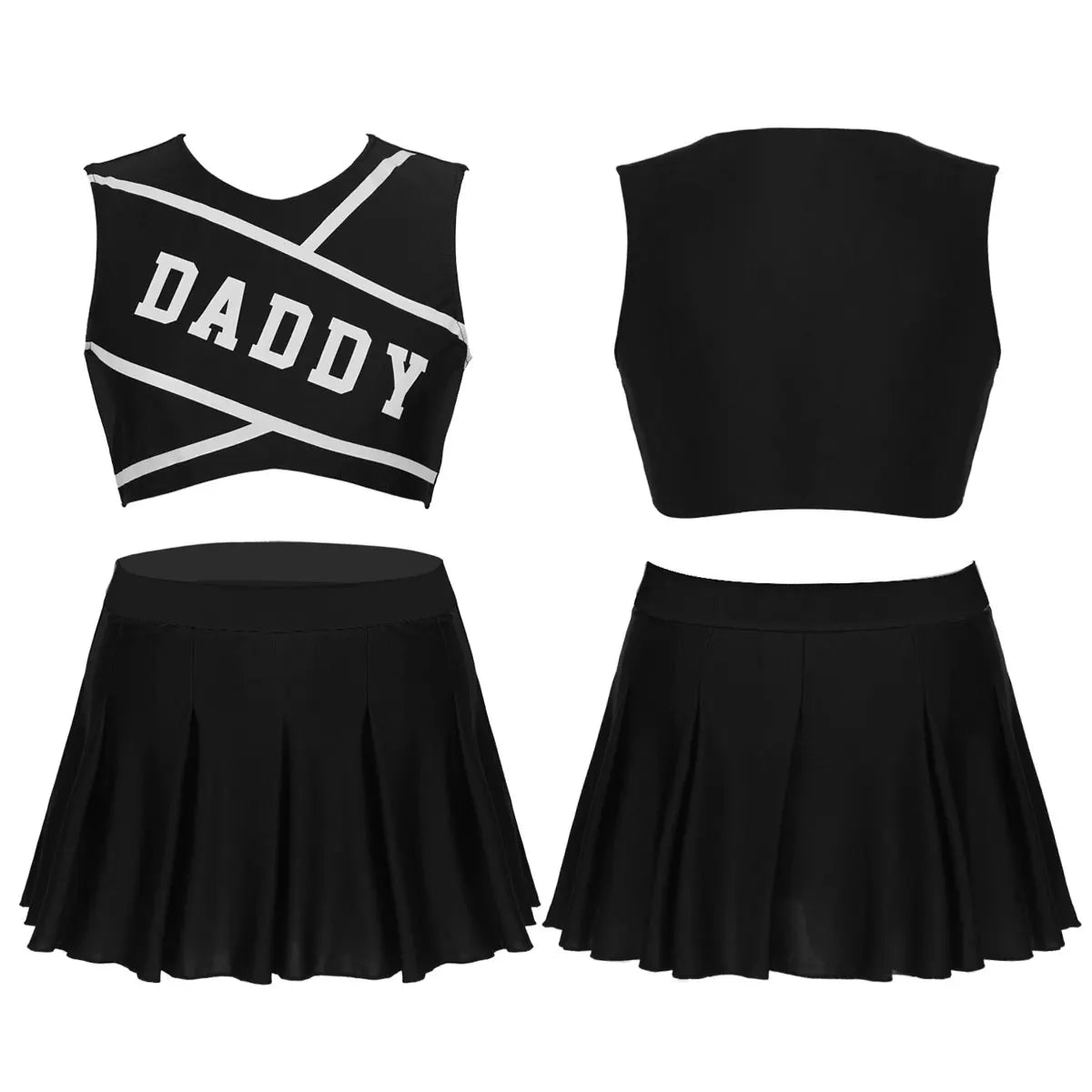 Women's cheerleader cosplay costume with stand collar crop top and mini pleated skirt, perfect for carnival cheerleading outfits.