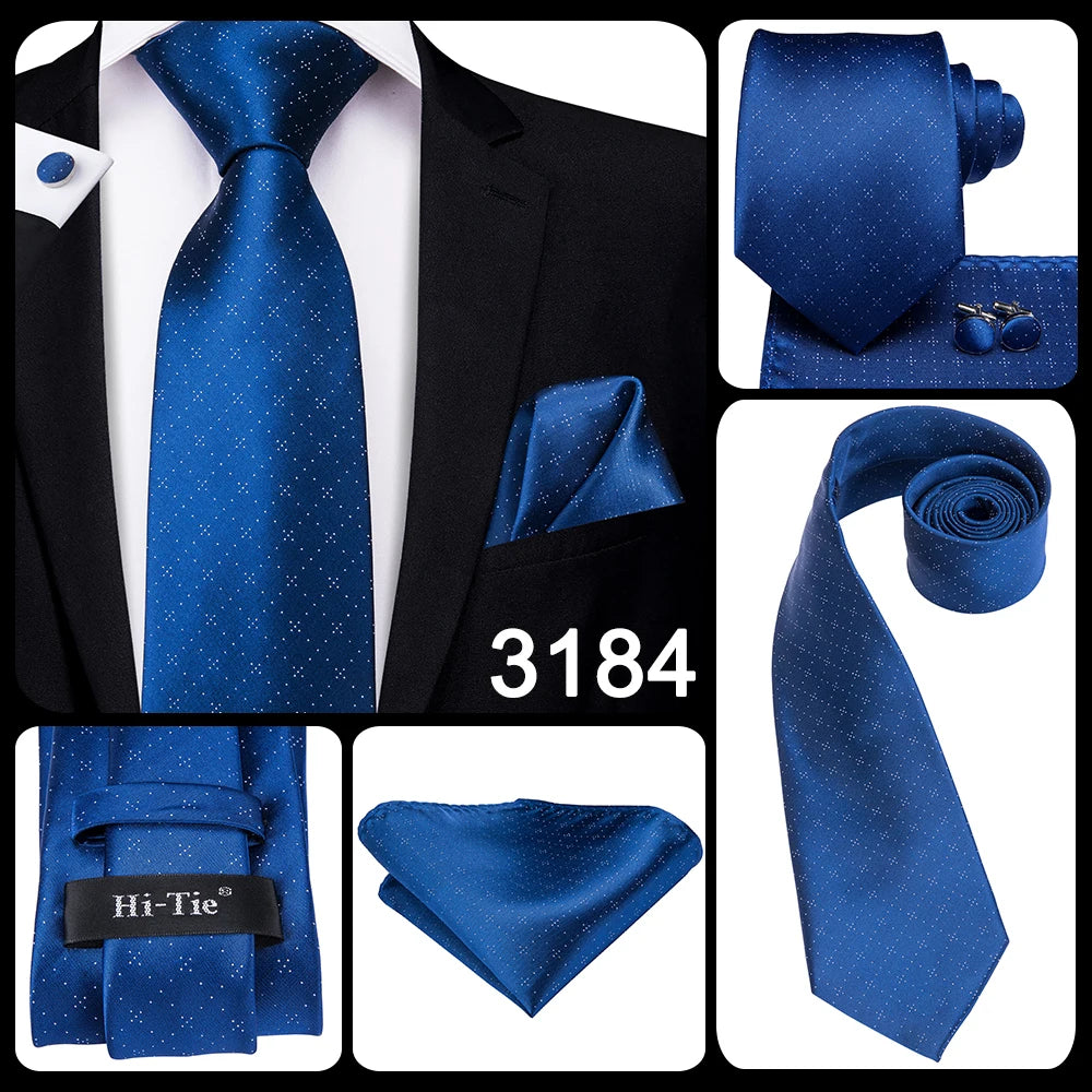 Blue paisley silk tie set for men including necktie, cufflinks, and hanky by The Clothing Company Sydney.