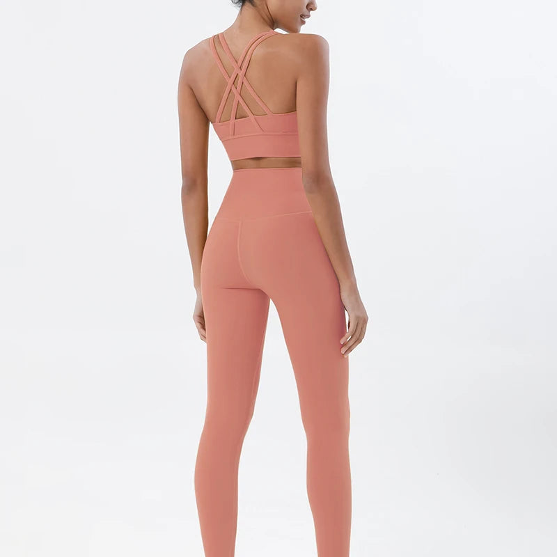 Nylon women's yoga set with sports bra and leggings, breathable gym fitness tracksuit by The Clothing Company Sydney.