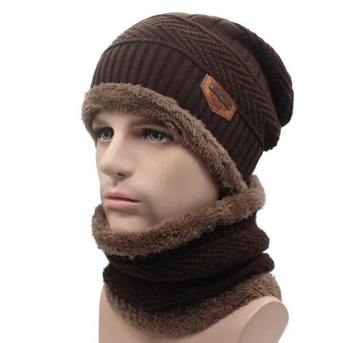 Winter knitted beanie and scarf set from The Clothing Company Sydney, featuring a skull cap and mask for men and women.