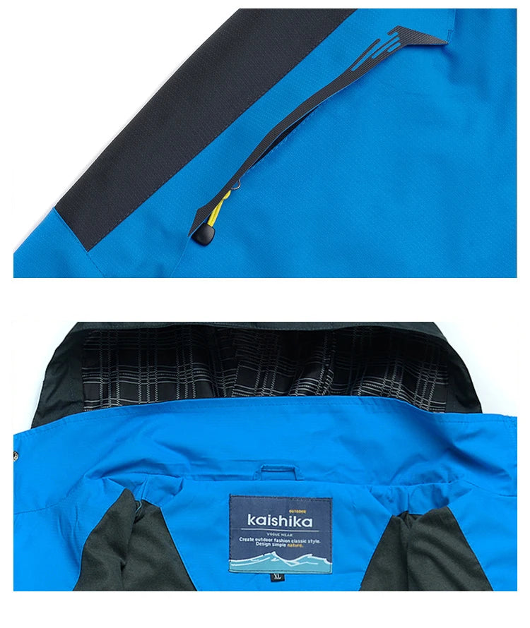 Men's outdoor camping hiking jacket by The Clothing Company Sydney, shown in dark waterproof fabric with front zipper and hood.
