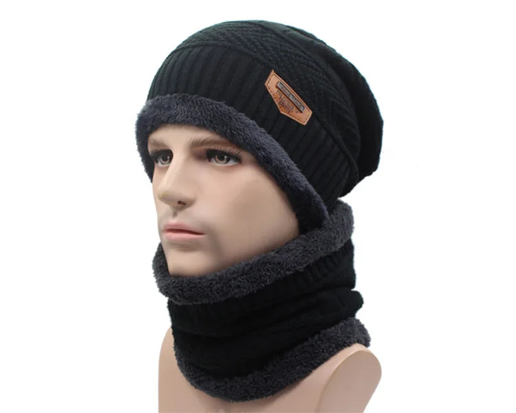 Knitted winter beanie hat and scarf set for men and women, featuring skullies and cap mask accessories by The Clothing Company Sydney.