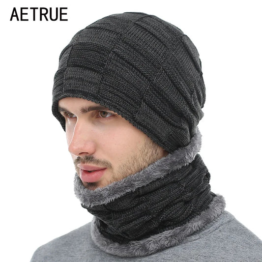 Winter Beanie Scarf skullies beanies Soft Skull Warm Baggy Cap Mask Hats For Men Women Knitted Hat - The Clothing Company Sydney