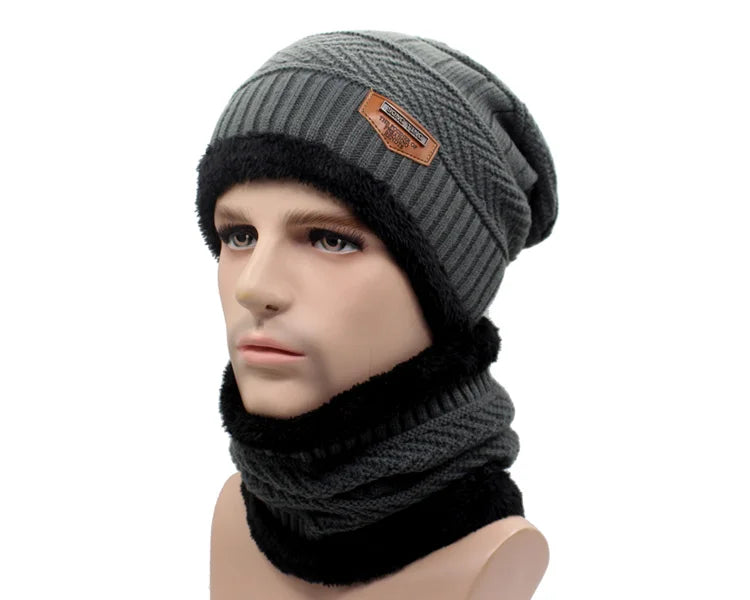 Knitted winter beanie and scarf set with skull cap design by The Clothing Company Sydney, ideal for men and women in cold weather.