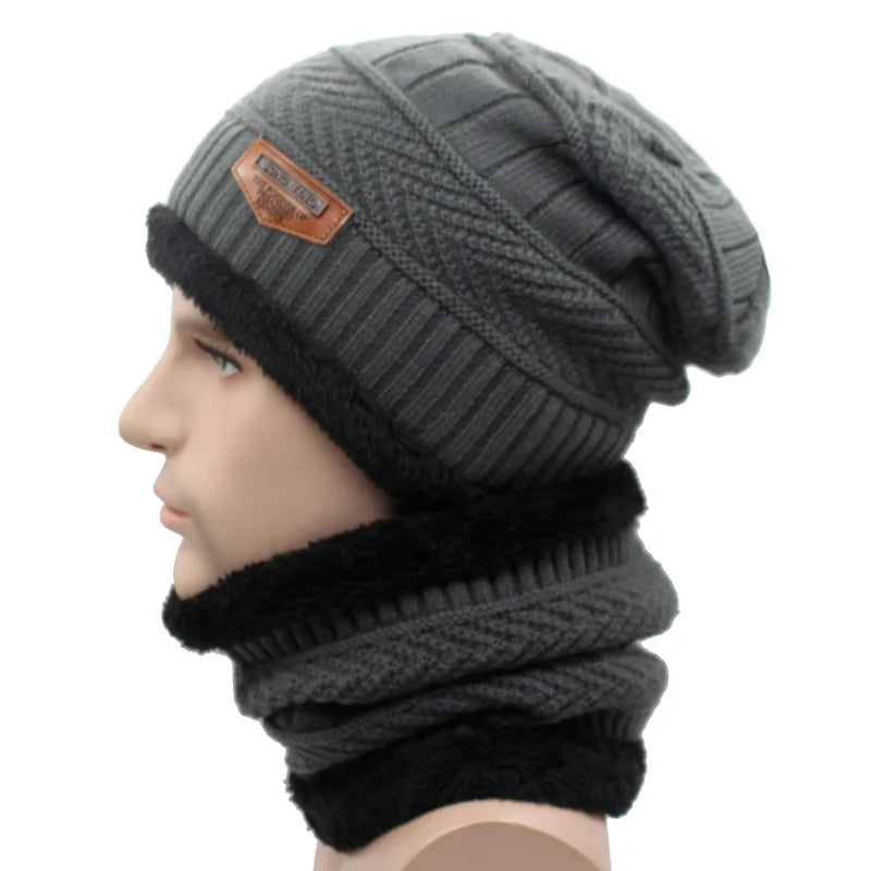Knitted winter beanie hat and scarf set with skullies design for men and women, stylish winter accessories by The Clothing Company Sydney