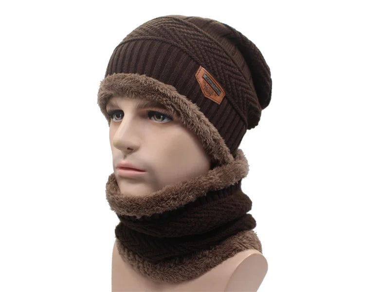 Knitted winter beanie hat and scarf set with skullies design, suitable for men and women, stylish winter accessories by The Clothing Company Sydney