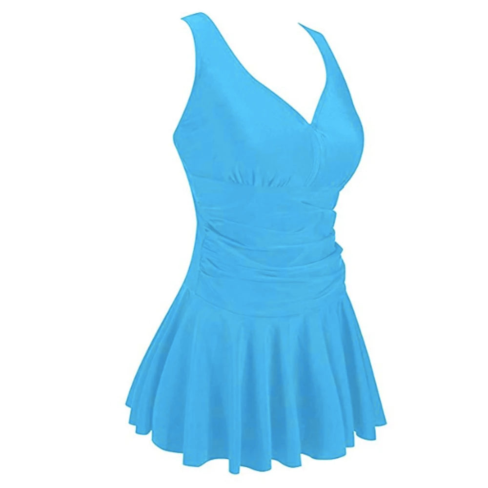 Women’s floral print modest swim dress by The Clothing Company Sydney, plus-size padded one-piece swimsuit with full coverage.