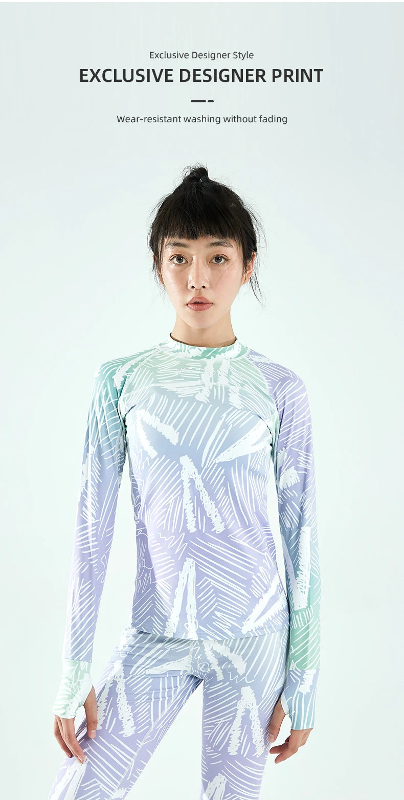 Women's two-piece ski base layer set by The Clothing Company Sydney, featuring microfiber fleece thermal underwear and pants.