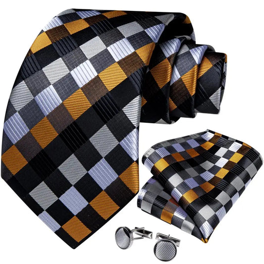 Plaid Print Men's Tie Set 8cm Width Neck Tie Handkerchief Cufflinks Business Wedding Tie Gift Set The Clothing Company Sydney