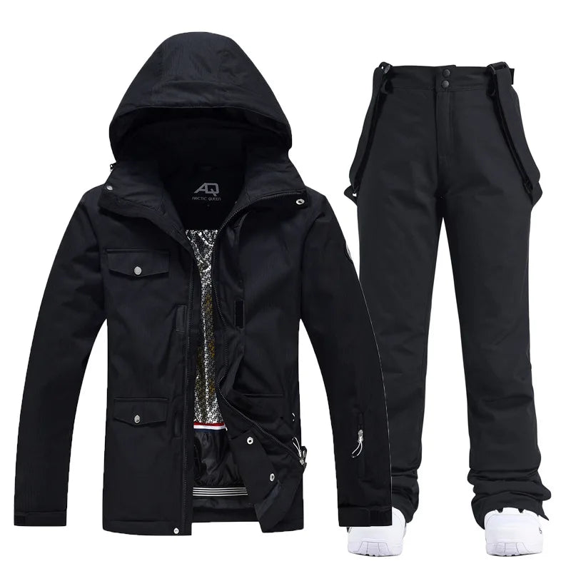 Women's waterproof ski suit by The Clothing Company Sydney, featuring a snowboarding jacket and pants with windproof design.