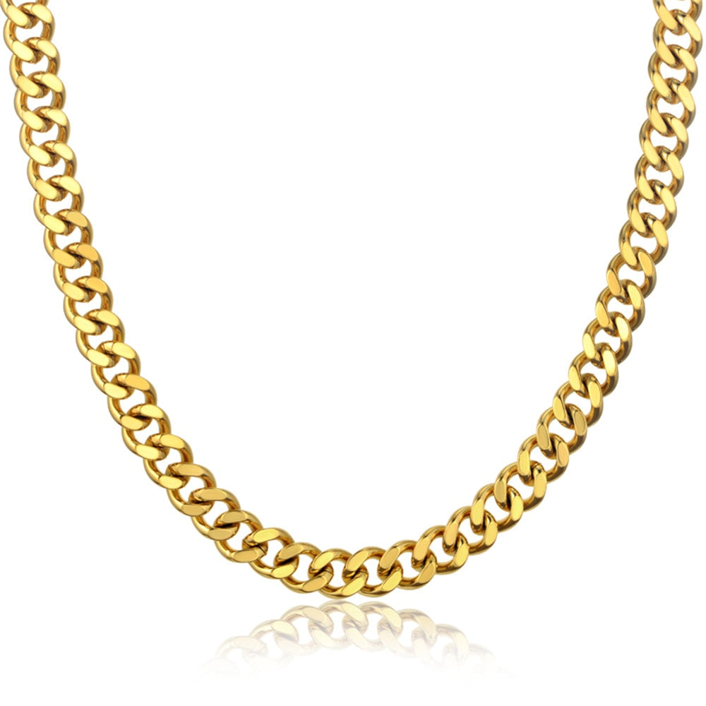 Unisex heavy gold and silver Cuban chain necklace with long, thick design, stainless steel hip hop style from The Clothing Company Sydney.