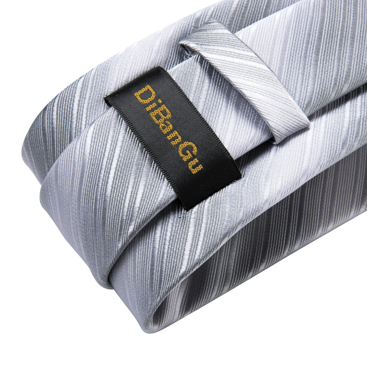 Men's gray paisley silk tie set with wedding tie, pocket square, and cufflinks, featuring elegant paisley pattern and classic style.