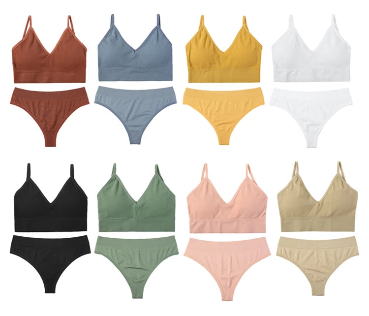 Women Seamless Bra Set Thong Low Waist Panties Wire Free Bra Bralette Lingerie Brassiere Cotton Underwear Set The Clothing Company Sydney
