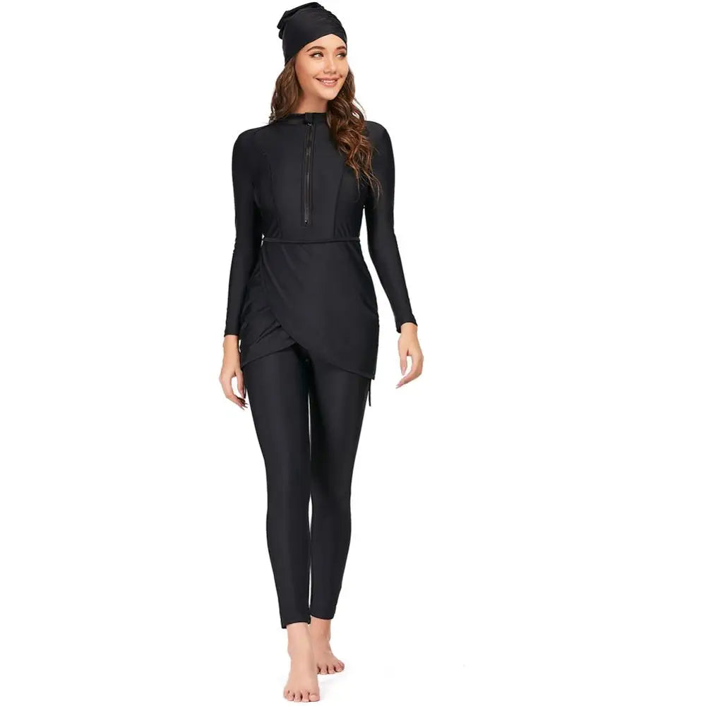 3 Piece Long Sleeve solid black Full Body  Swimwear Women's Swimsuit The Clothing Company Sydney