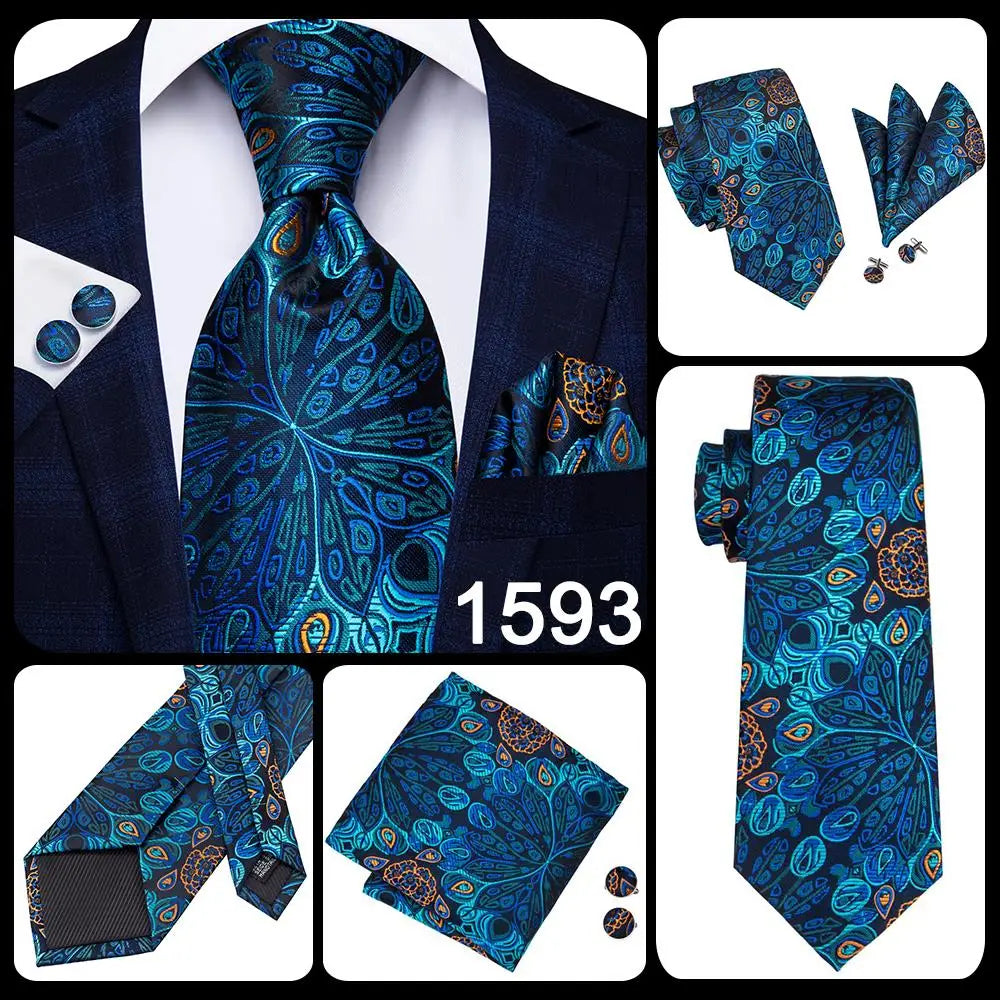 Blue paisley silk tie set for men with matching cufflinks and hanky, stylish accessories by The Clothing Company Sydney.