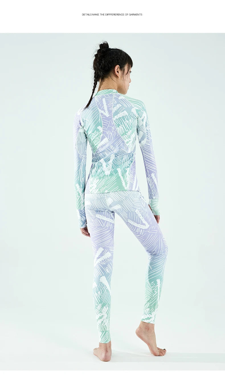 Women’s winter ski base layer set by The Clothing Company Sydney with microfiber fleece thermal underwear and matching pants.