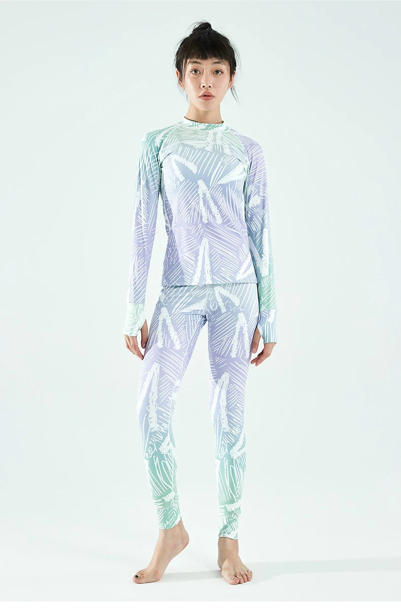 Women's winter ski base layer set by The Clothing Company Sydney, microfiber fleece thermal underwear with pants, quick-drying and ultra soft.