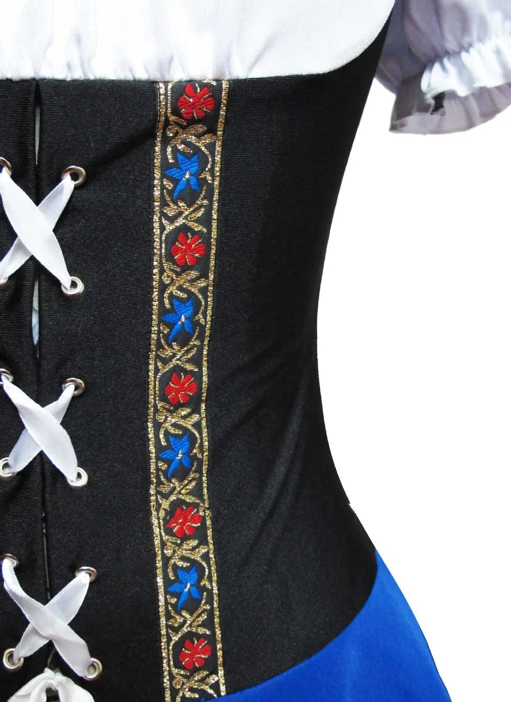 Women's Oktoberfest Bavarian German waitress maid costume in blue, featuring traditional dress and apron, by The Clothing Company Sydney.