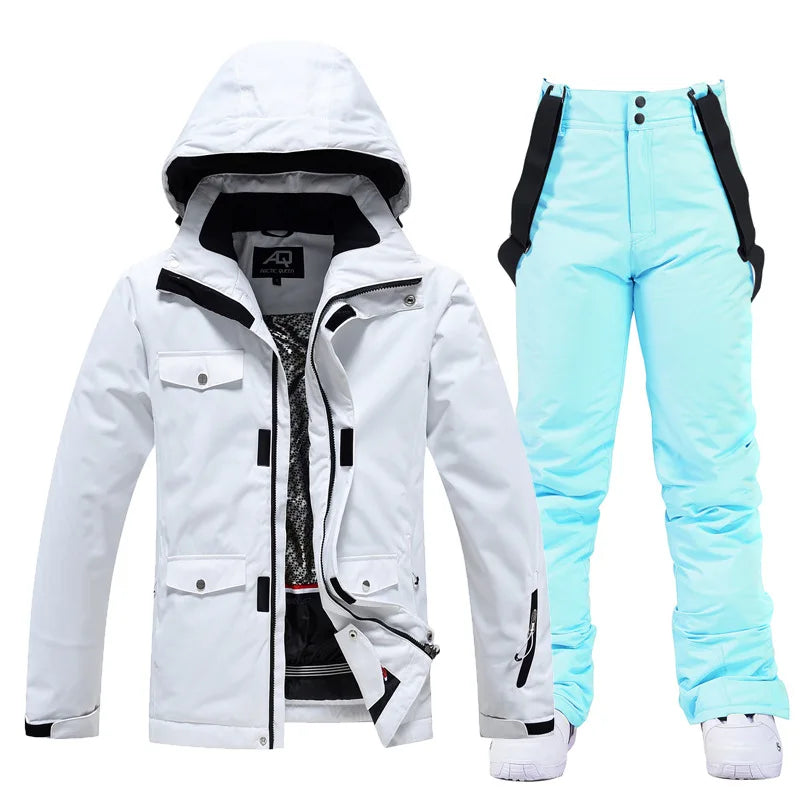 Women's 2-piece ski suit by The Clothing Company Sydney, waterproof and windproof snowboard jacket and snow pants set.