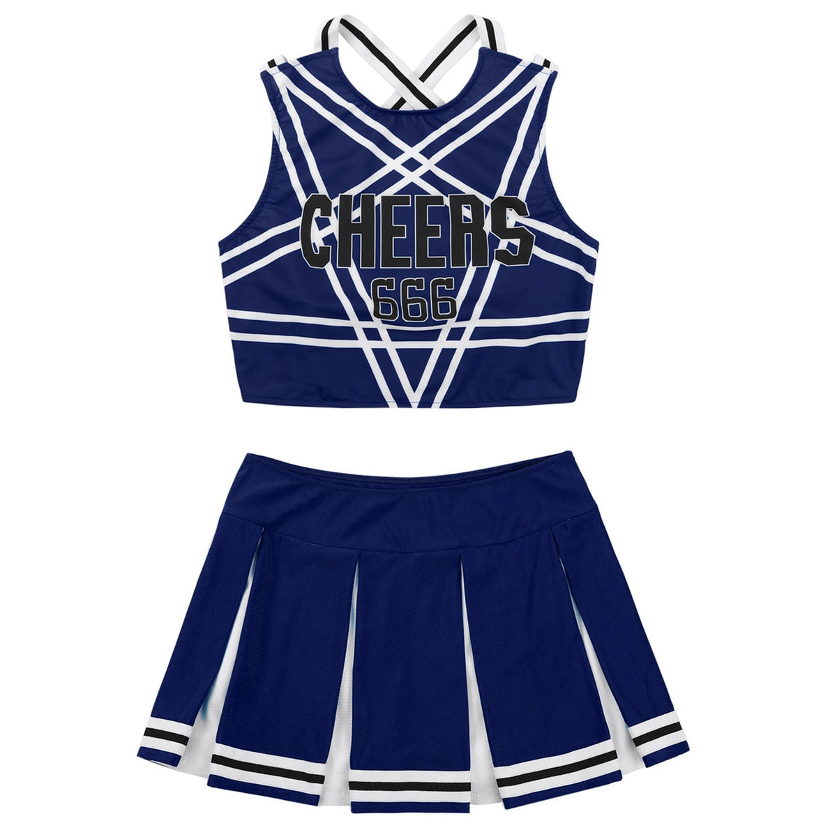 Women's cheerleader cosplay costume by The Clothing Company Sydney, includes crop top and mini pleated skirt for carnival cheerleading.