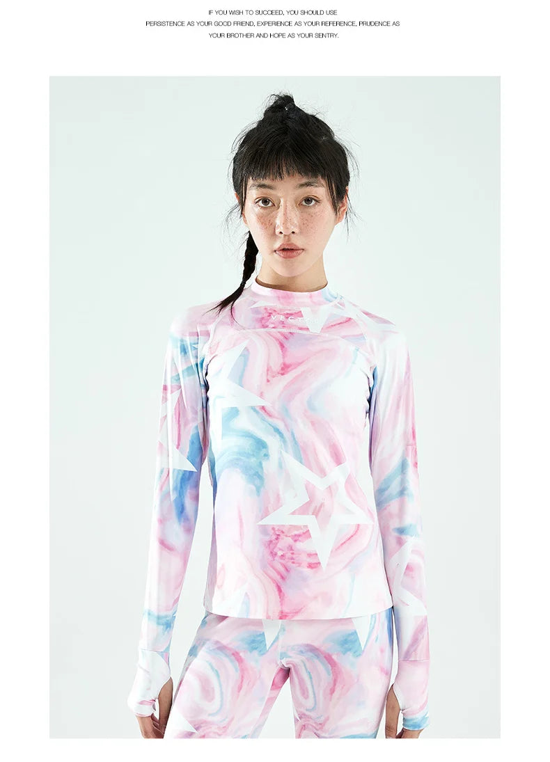 Women's winter ski base layer set by The Clothing Company Sydney, featuring microfiber fleece thermal underwear and pants.
