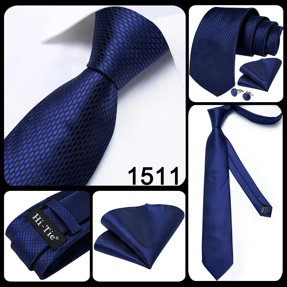 Blue paisley silk tie set with matching cufflinks and handkerchief, stylish men's accessories by The Clothing Company Sydney.