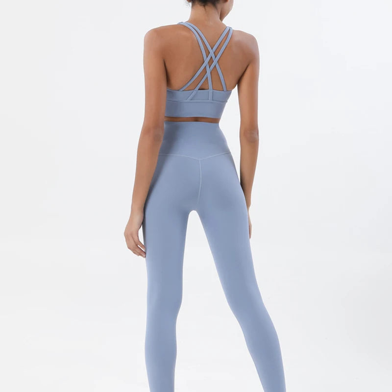 Nylon women's yoga and fitness tracksuit with leggings and sports bra, breathable sportwear from The Clothing Company Sydney.