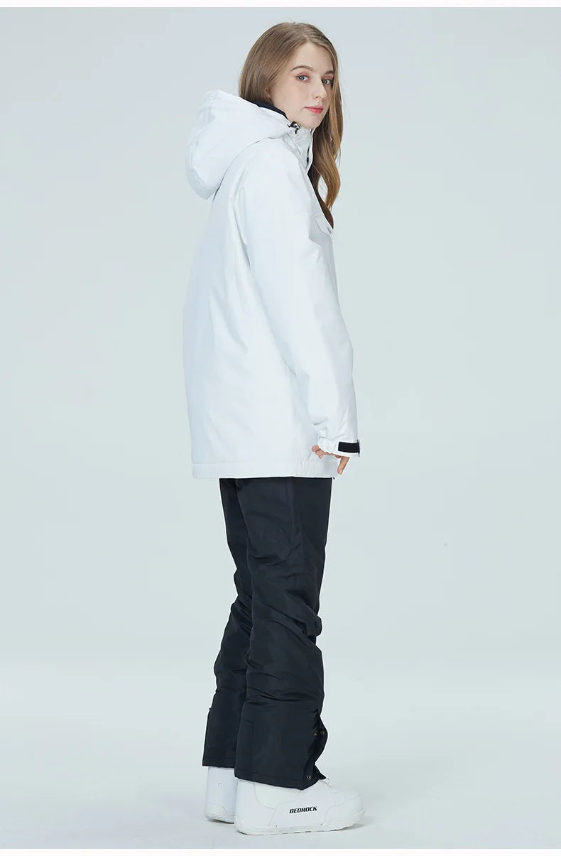 Women's 2-piece ski suit by The Clothing Company Sydney featuring waterproof, windproof snowboard jacket and snow pants.