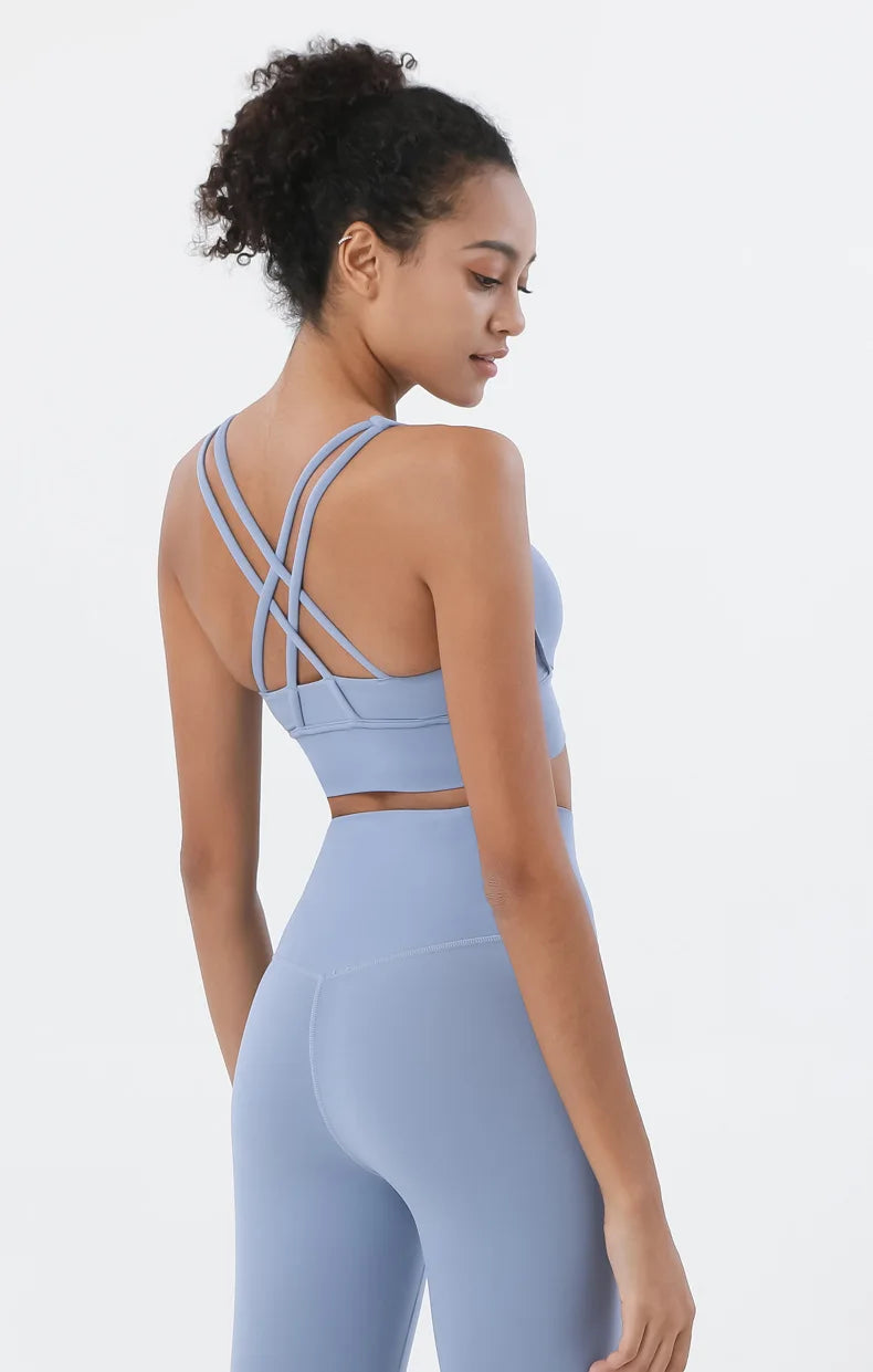 Nylon women's yoga set with sports bra and leggings, breathable fitness tracksuit from The Clothing Company Sydney.