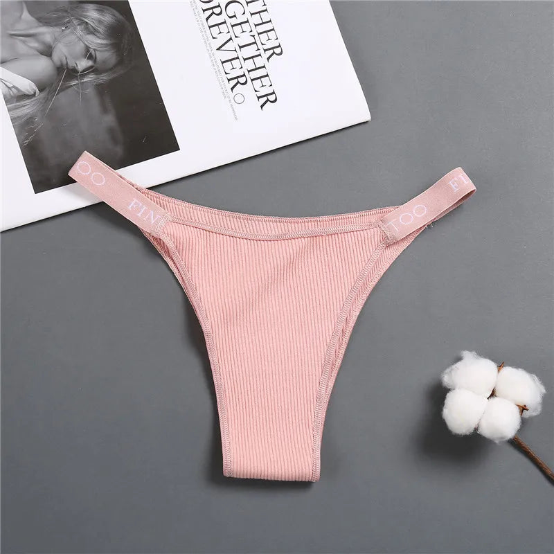 Five-pack women's cotton lingerie briefs with low waist design, featuring letter patterns for comfortable and stylish underwear.