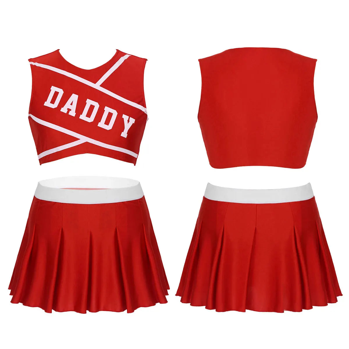 Women's cheerleader cosplay costume with stand collar crop top and pleated mini skirt, perfect for carnival or cheerleading events.